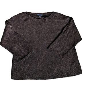 Eileen Fisher Organic Linen Blend Open 3/4 Sleeve Lightweight Summer Sweater